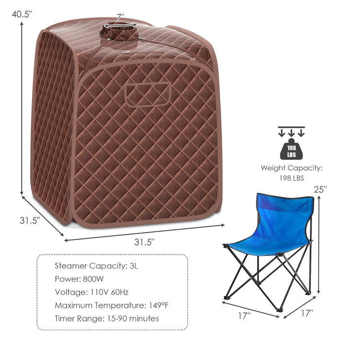 Portable Personal Steam Sauna Spa with Steamer Chair-Coffee