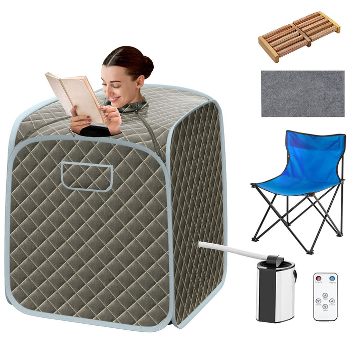 Portable Personal Steam Sauna Spa with Steamer Chair-Gray