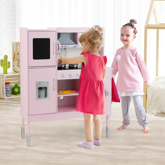 Pretend Play Kitchen for Kids with 16 Pieces Accessories-Pink