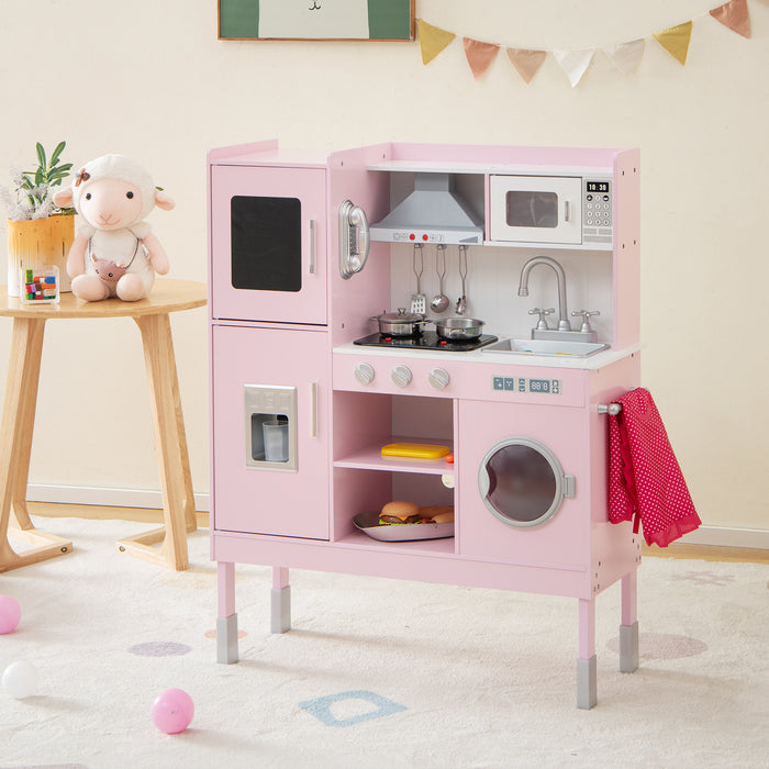 Pretend Play Kitchen for Kids with 16 Pieces Accessories-Pink