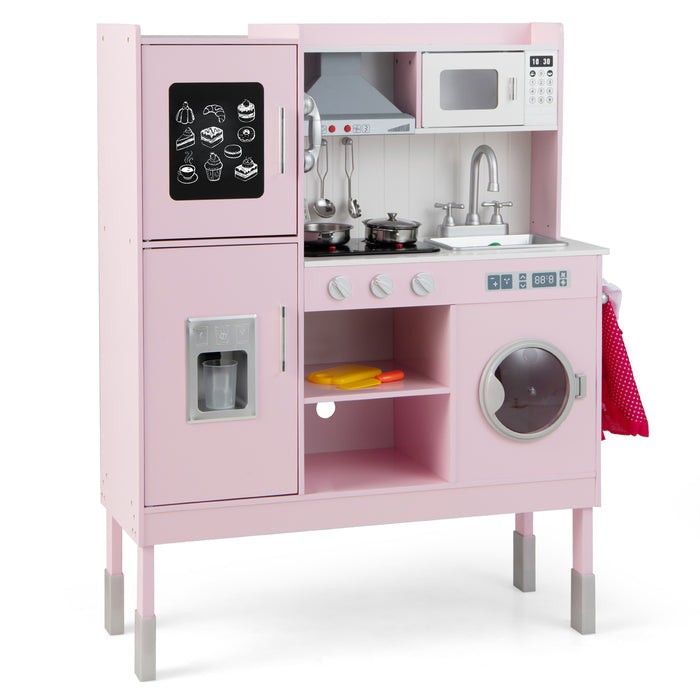 Pretend Play Kitchen for Kids with 16 Pieces Accessories-Pink