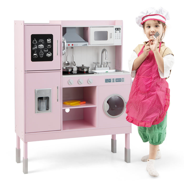 Pretend Play Kitchen for Kids with 16 Pieces Accessories-Pink