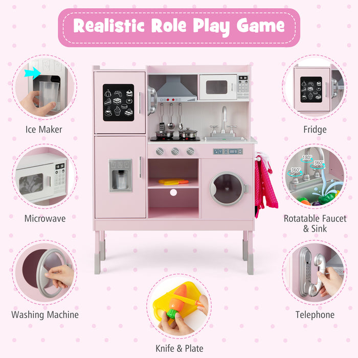 Pretend Play Kitchen for Kids with 16 Pieces Accessories-Pink