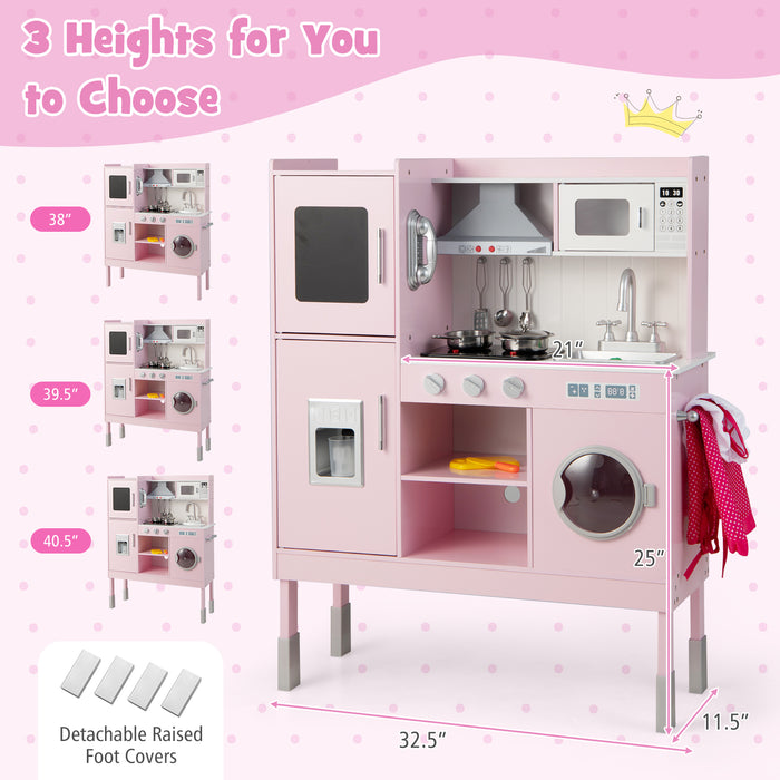 Pretend Play Kitchen for Kids with 16 Pieces Accessories-Pink