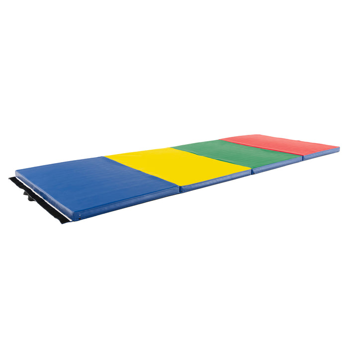 4-Panel PU Leather Folding Exercise Mat with Carrying Handles-Multicolor