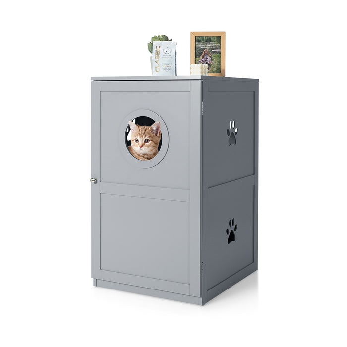 2-tier Litter Hidden Cat House With Anti-toppling Device-Gray