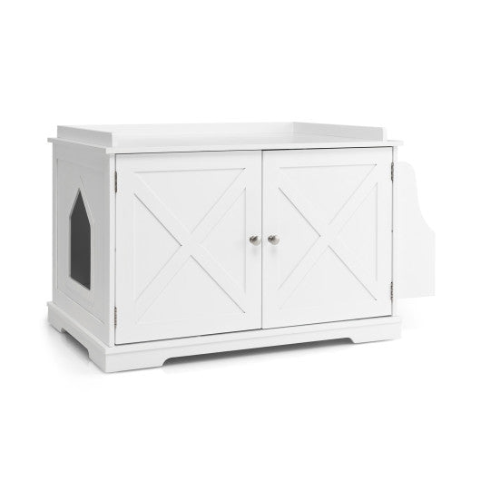 Large Wooden Cat Litter Box Enclosure with the Storage Rack-White