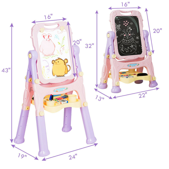 Kids Height Adjustable Double Side Magnetic Art Easel-Purple