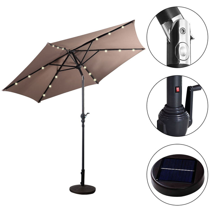 9FT Patio Solar Umbrella LED Patio Market Steel Tilt W/ Crank Outdoor New-Tan