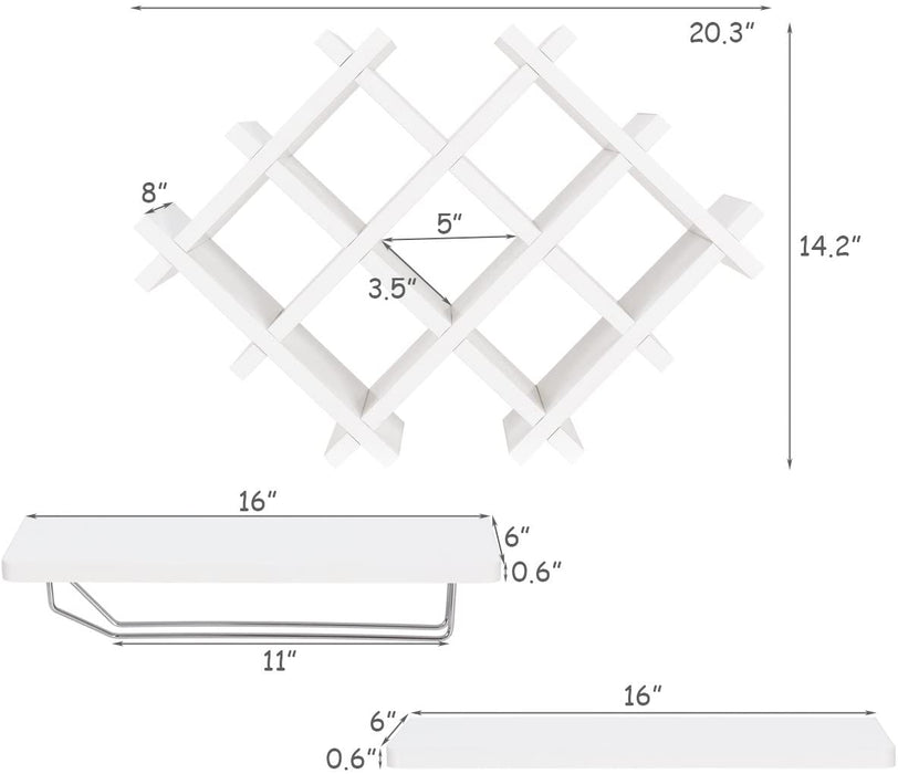 Set of 5 Wall Mount Wine Rack Set w/ Storage Shelves-White