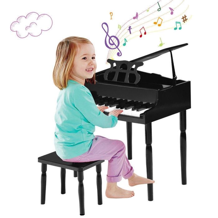 30-Key Wood Toy Kids Grand Piano with Bench & Music Rack-Black