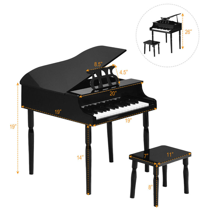 30-Key Wood Toy Kids Grand Piano with Bench & Music Rack-Black