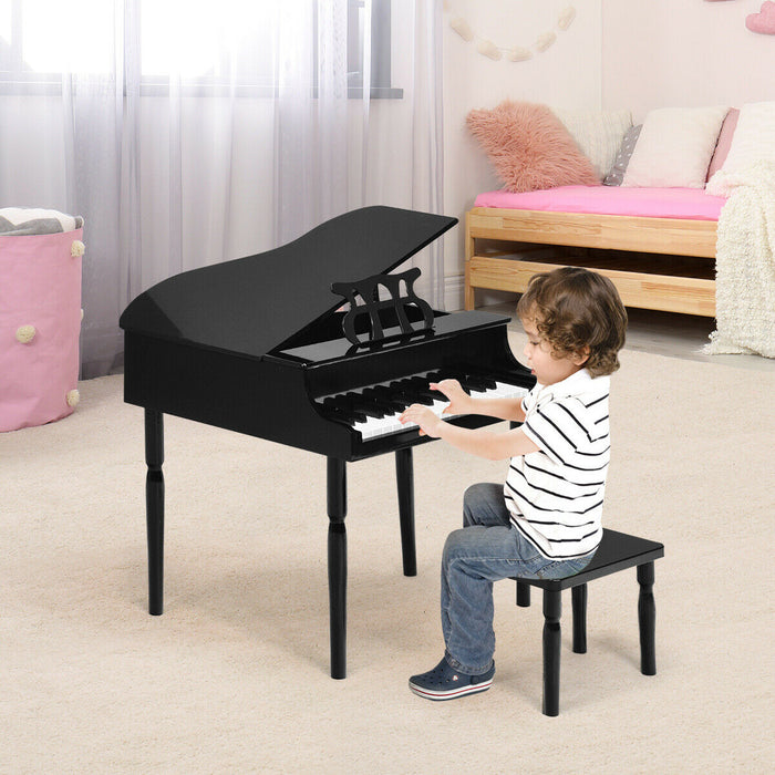 30-Key Wood Toy Kids Grand Piano with Bench & Music Rack-Black