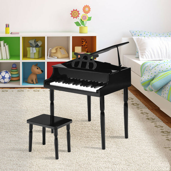 30-Key Wood Toy Kids Grand Piano with Bench & Music Rack-Black