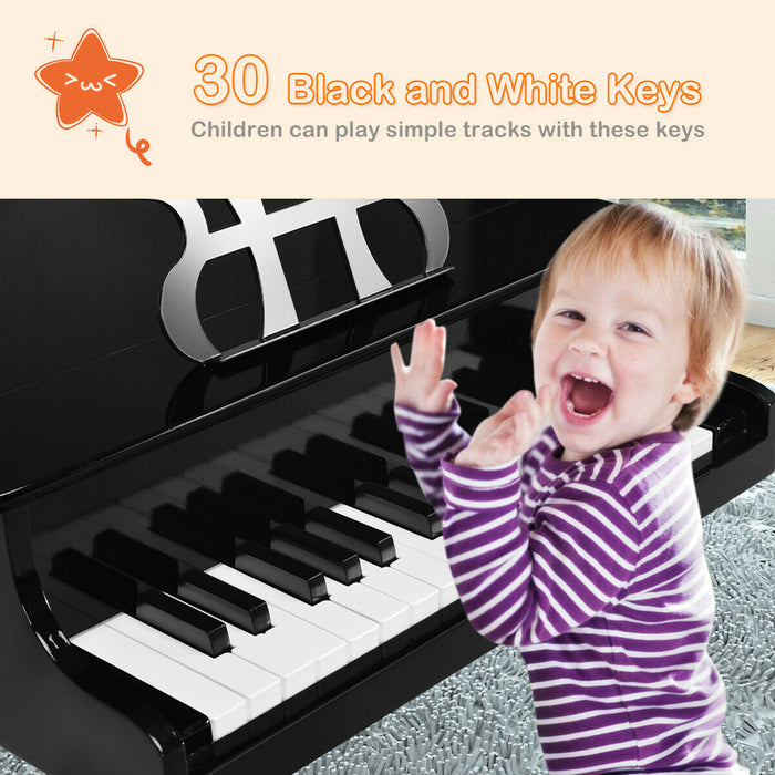 30-Key Wood Toy Kids Grand Piano with Bench & Music Rack-Black