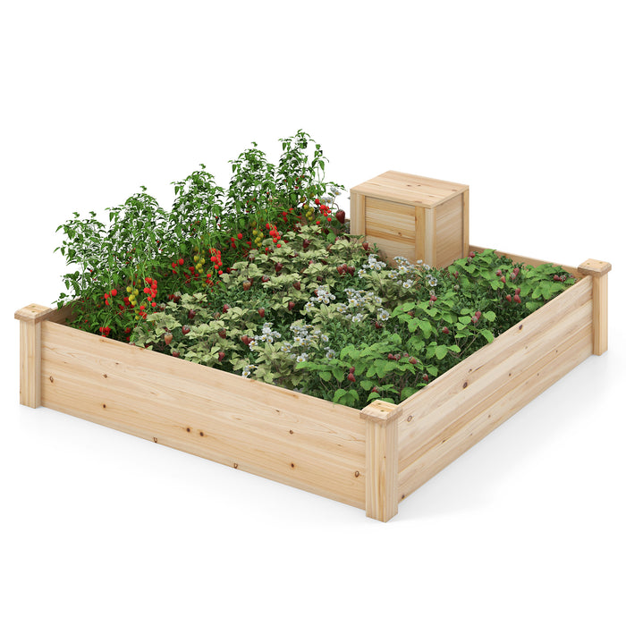 49 x 49 x 10 Inch Raised Garden Bed with Compost Bin and Open-ended Bottom-Natural