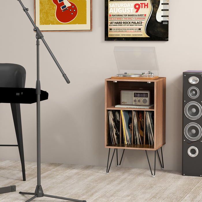 Record Player Stand with Charging Station for Living Room Bedroom-Rustic Brown