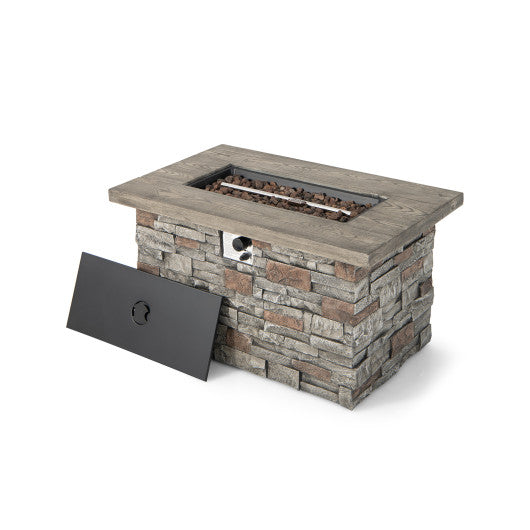 43.5 Inch Rectangle Faux Stone Propane Gas Fire Pit Table with Lava Rock and PVC Cover-Gray