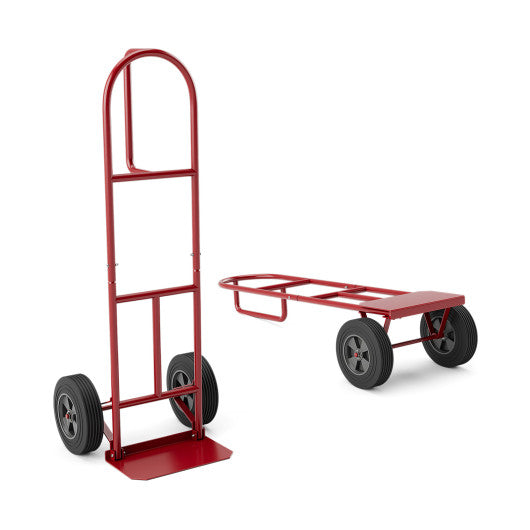 P-Handle Sack Truck with 10 Inch Wheels and Foldable Load Area-Red