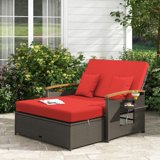 Outdoor Wicker Daybed with Folding Panels and Storage Ottoman-Red