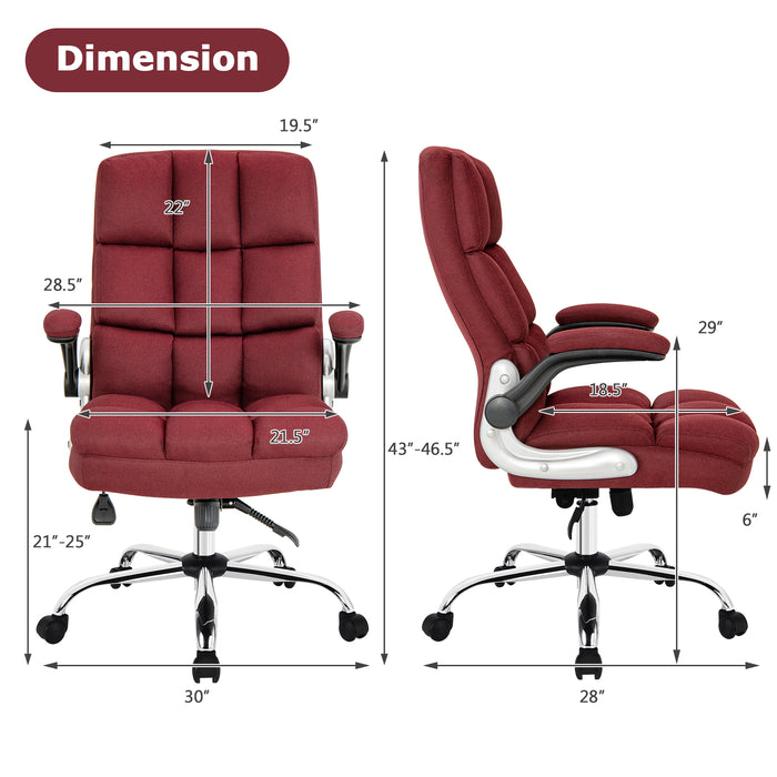 Adjustable Swivel Office Chair with High Back and Flip-up Arm for Home and Office-Red