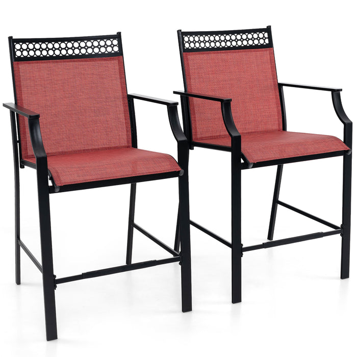 Outdoor Counter Stools Set of 2 Heavy-Duty Barstools with Footrest and Armrests-Red