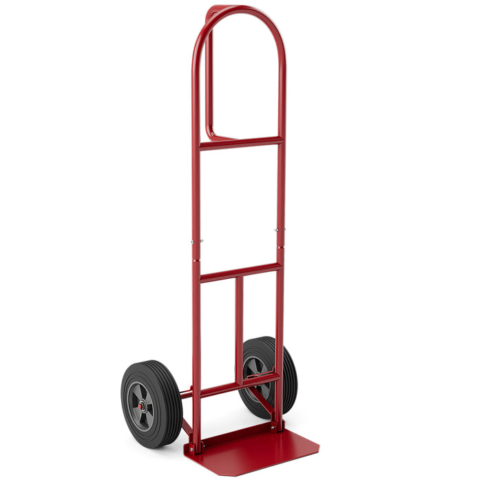 P-Handle Sack Truck with 10 Inch Wheels and Foldable Load Area-Red