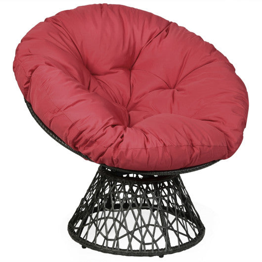 Rattan Papasan Chair Ergonomic 360-degree Swivel Soft Cushion Garden-Burgundy