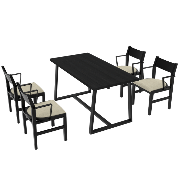 4-Person Dining Table Set with Chairs and Bench-Regular Design-Black-Beige-4