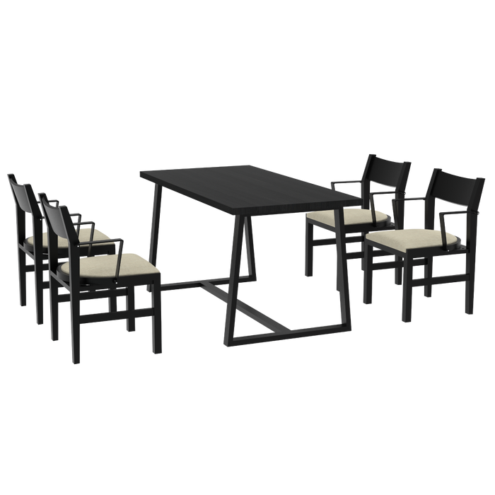 4-Person Dining Table Set with Chairs and Bench-Regular Design-Black-Beige-4