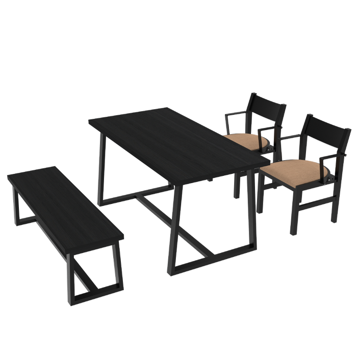 4-Person Dining Table Set with Chairs and Bench-Regular Design-Black-Brown