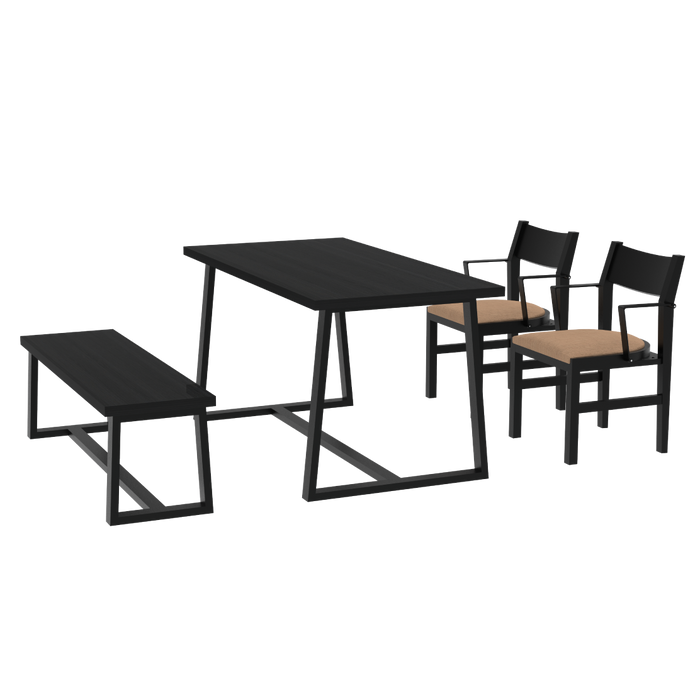 4-Person Dining Table Set with Chairs and Bench-Regular Design-Black-Brown