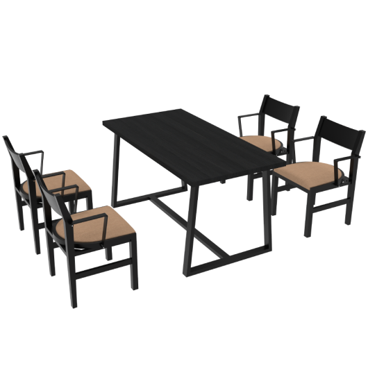 4-Person Dining Table Set with Chairs and Bench-Regular Design-Black-Brown-4