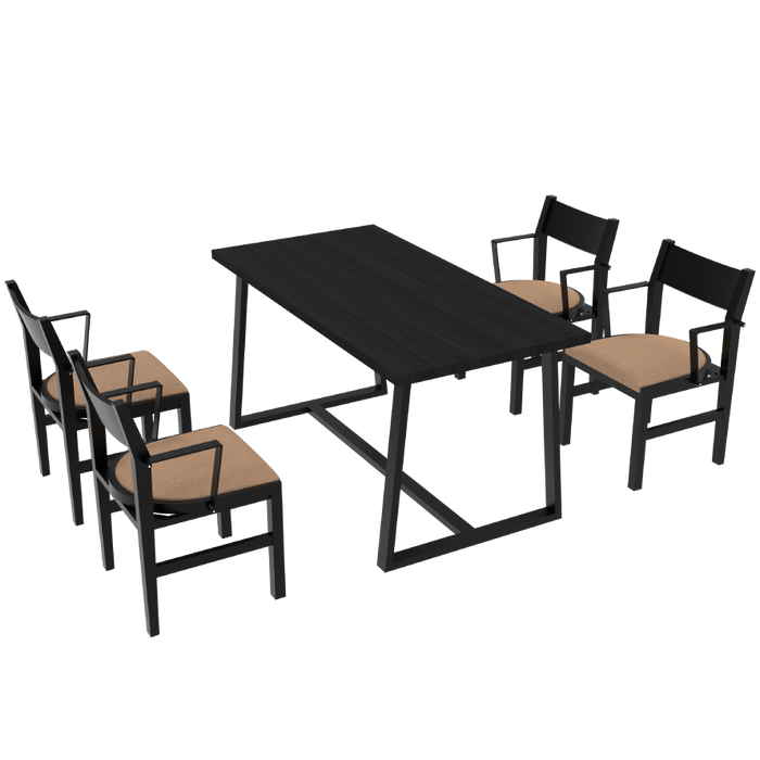 4-Person Dining Table Set with Chairs and Bench-Regular Design-Black-Brown-4