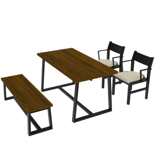 4-Person Dining Table Set with Chairs and Bench-Regular Design-Dark Wood-Beige