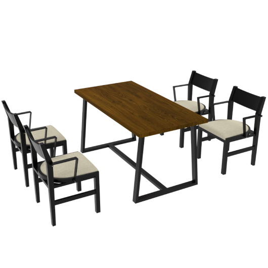 4-Person Dining Table Set with Chairs and Bench-Regular Design-Dark Wood-Beige-4