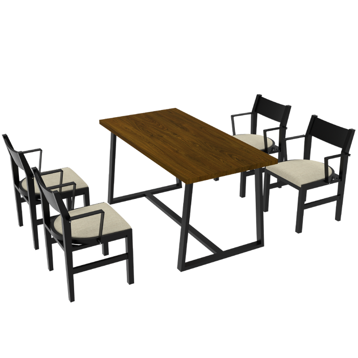 4-Person Dining Table Set with Chairs and Bench-Regular Design-Dark Wood-Beige-4