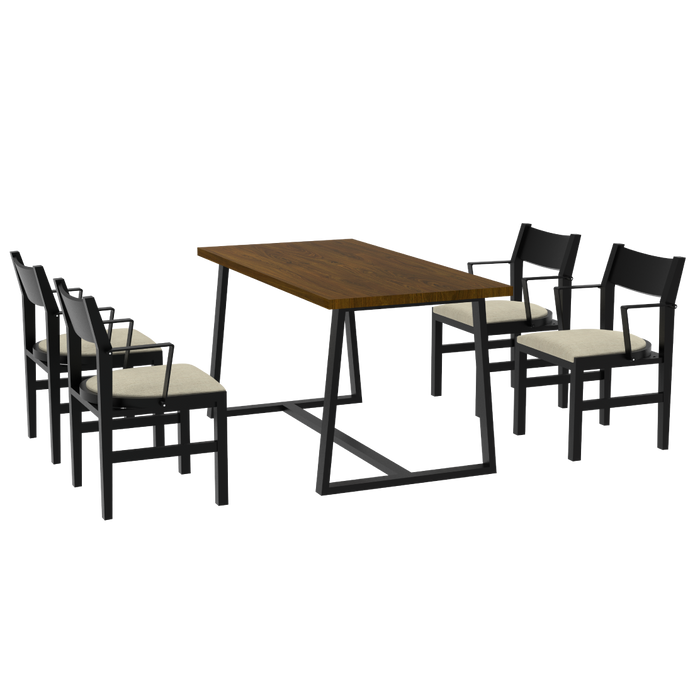 4-Person Dining Table Set with Chairs and Bench-Regular Design-Dark Wood-Beige-4