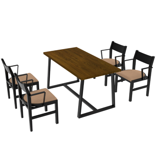 4-Person Dining Table Set with Chairs and Bench-Regular Design-Dark Wood-Brown-4