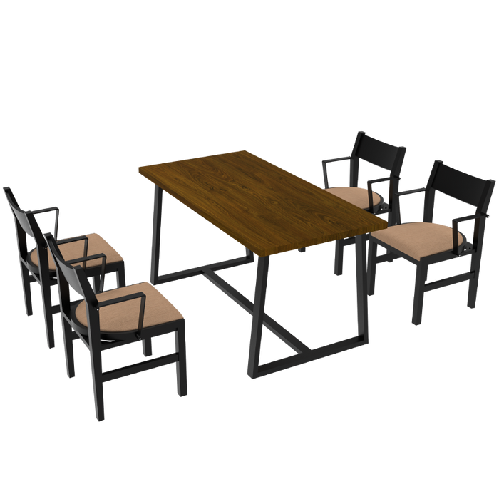 4-Person Dining Table Set with Chairs and Bench-Regular Design-Dark Wood-Brown-4