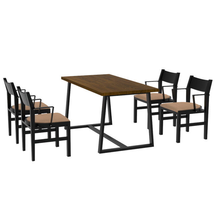 4-Person Dining Table Set with Chairs and Bench-Regular Design-Dark Wood-Brown-4