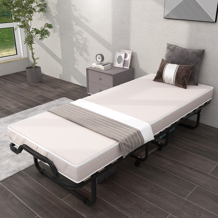 Rollaway Folding Bed with Memory Foam Mattress Made in Italy