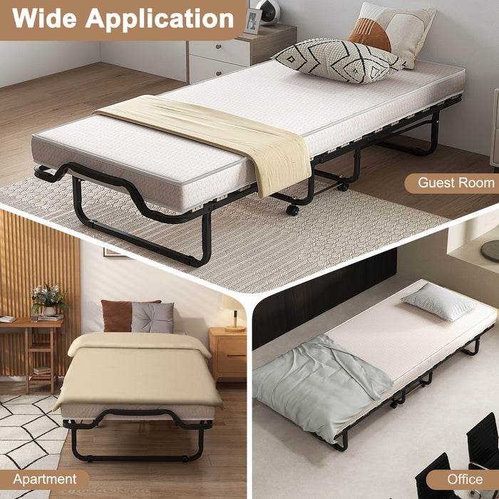 Rollaway Folding Bed with Memory Foam Mattress Made in Italy