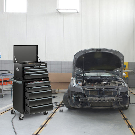 Rolling Steel Tool Chest with Hanging Holes and Central Keyed Locking System for Garage & Repair Shop