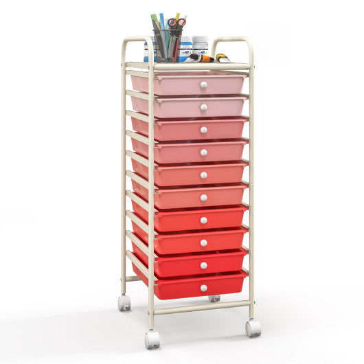 10 Drawer Rolling Storage Cart Organizer with 4 Universal Casters-Gradient Pink