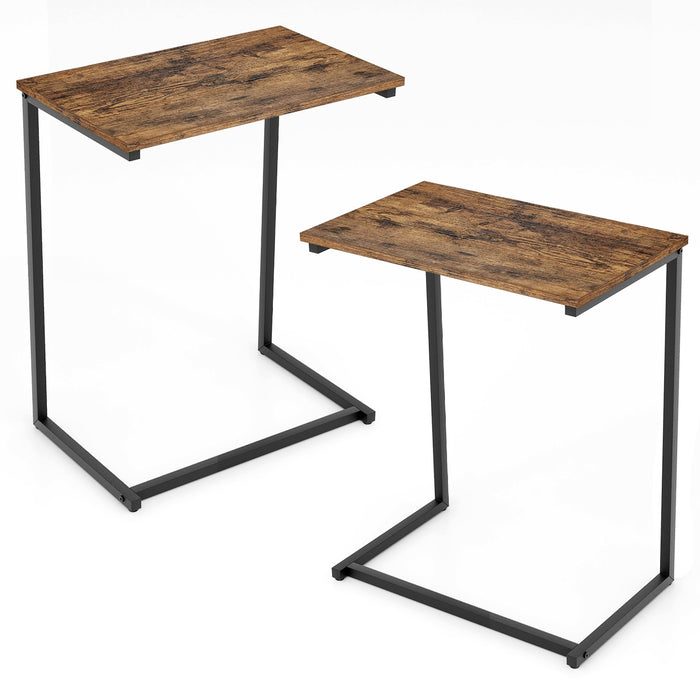 C-shaped Industrial End Table with Metal Frame