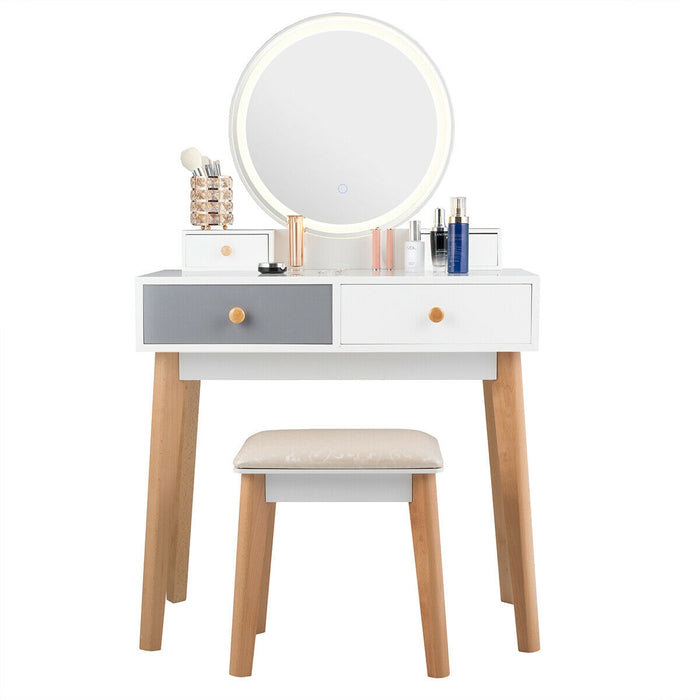 Makeup Dressing Table with 4 Drawers and Lighted Mirror