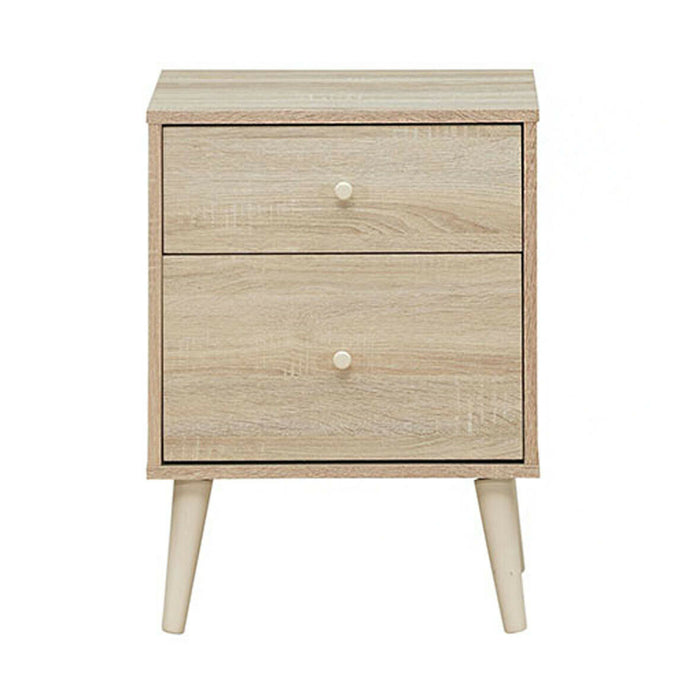 2-Drawer Nightstand Beside End Side Table with Rubber Legs-Natural