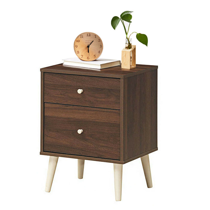 2-Drawer Nightstand Beside End Side Table with Rubber Legs-Brown