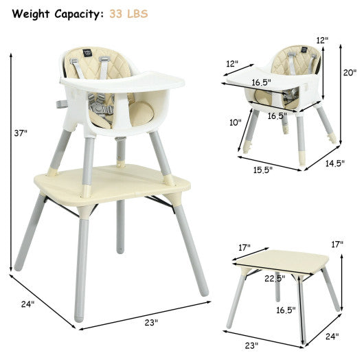 4-in-1 Baby Convertible Toddler Table Chair Set with PU Cushion-Beige